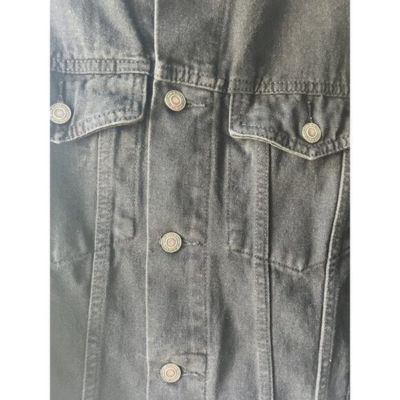 Embroidered Butterfly‎ Jean Jacket Black XL Oversized Denim Upcycled - Picture 3 of 7